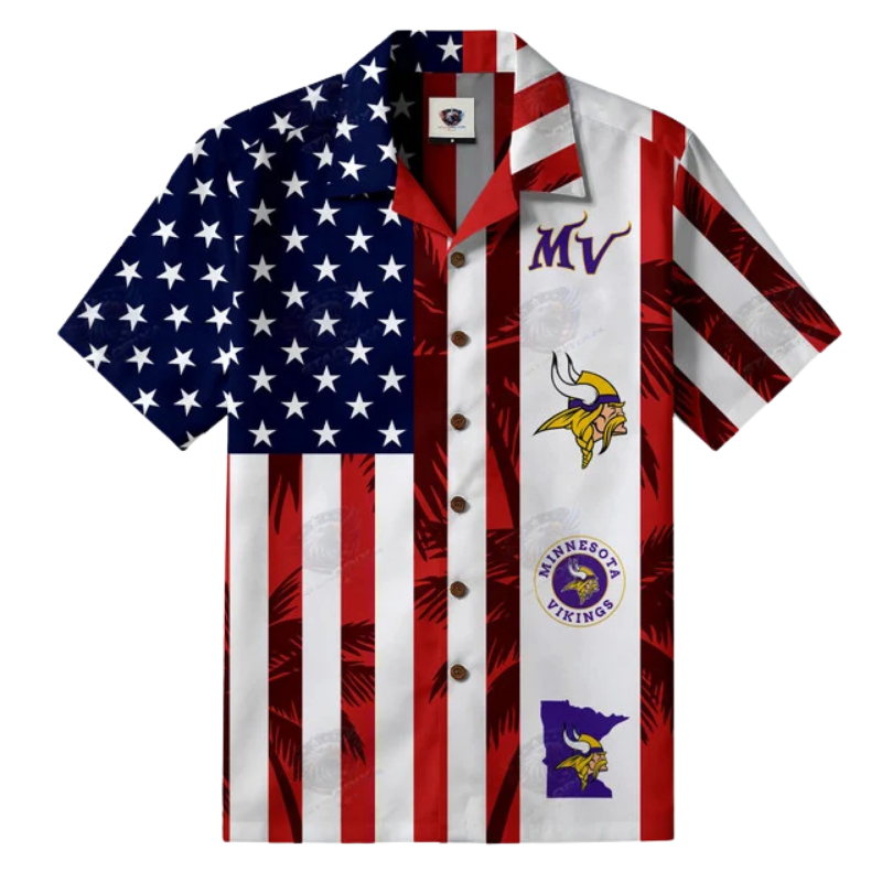 [TOUCHDOWN DEAL] NEW CUSTOMIZED NFL05 MVK MINNESOTA VIKINGS PATRIOTIC 250 USA HAWAIIAN SHIRT