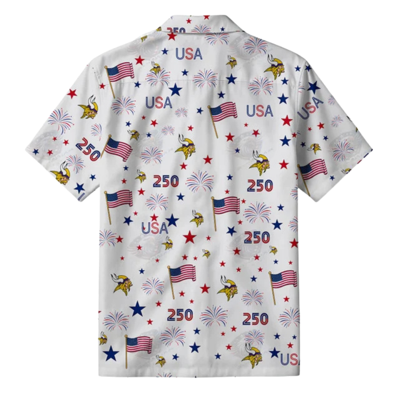 [TOUCHDOWN DEAL] NEW CUSTOMIZED NFL05 MVK MINNESOTA VIKINGS PATRIOTIC 250 USA HAWAIIAN SHIRT