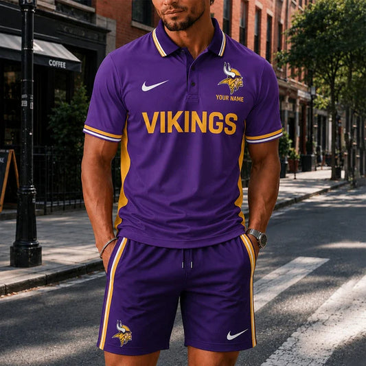 [TOUCHDOWN DEAL] NEW CUSTOMIZED NFL05 MVK MINNESOTA VIKINGS POLO SHIRT & SHORT PANTS