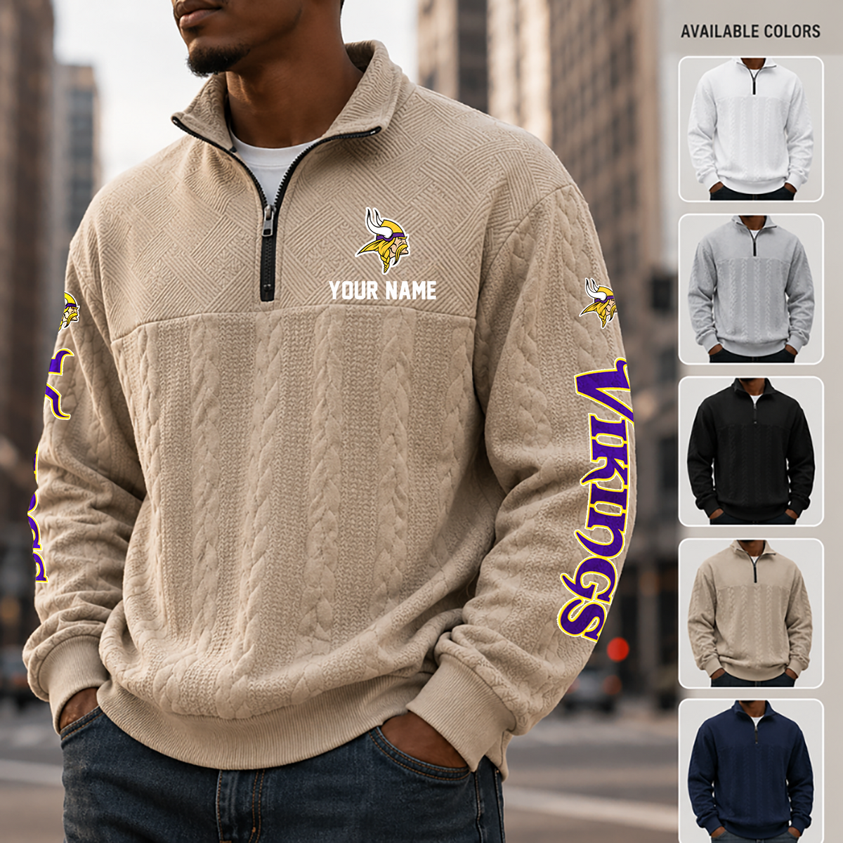 [TOUCHDOWN DEAL] NEW CUSTOMIZED NFL05 MVK MINNESOTA VIKINGS MULTICOLOR QUARTER-ZIP SWEATSHIRT