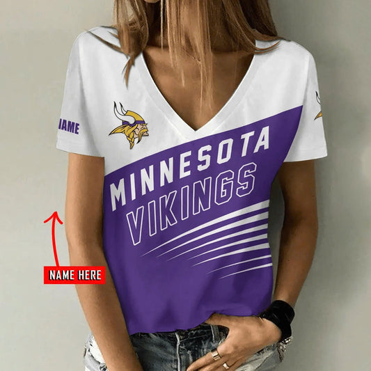 [TOUCHDOWN DEAL] NEW CUSTOMIZED NFL05 MVK MINNESOTA VIKINGS V-NECK FEMALE SHIRT