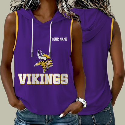 [TOUCHDOWN DEAL] NEW CUSTOMIZED NFL05 MVK MINNESOTA VIKINGS WOMEN'S SLEEVELESS HOODED POCKET TANK TOP