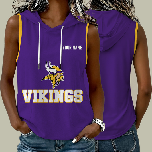[TOUCHDOWN DEAL] NEW CUSTOMIZED NFL05 MVK MINNESOTA VIKINGS WOMEN'S SLEEVELESS HOODED POCKET TANK TOP