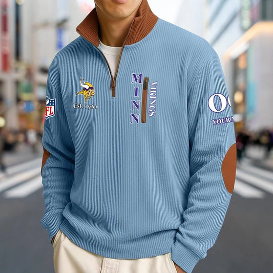 [TOUCHDOWN DEAL] NEW CUSTOMIZED NFL05 MVK MINNESOTA VIKINGS MULTICOLOR STRIPED QUATER ZIP SWEATSHIRT