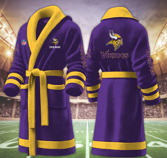 [TOUCHDOWN DEAL] NEW CUSTOMIZED NFL05 MVK MINNESOTA VIKINGS MULTICOLOR FLEECE BATHROBE