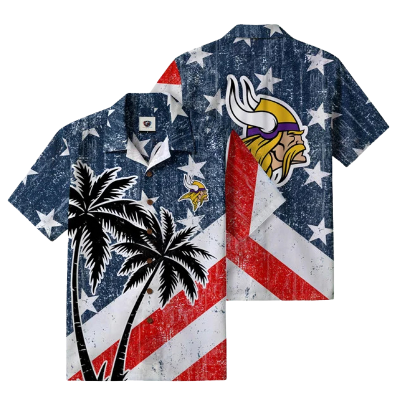 [TOUCHDOWN DEAL] NEW CUSTOMIZED NFL05 MVK MINNESOTA VIKINGS PATRIOTIC 250 USA HAWAIIAN SHIRT