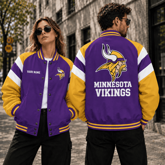 [TOUCHDOWN DEAL] NEW CUSTOMIZED NFL05 MVK MINNESOTA VIKINGS SATIN VARSITY & BASEBALL JACKET