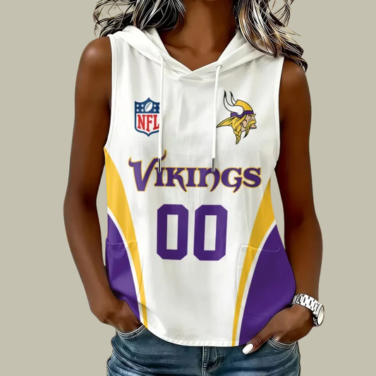 [TOUCHDOWN DEAL] NEW CUSTOMIZED NFL05 MVK MINNESOTA VIKINGS WOMEN'S SLEEVELESS HOODED POCKET TANK TOP