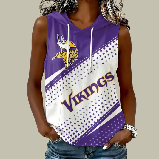 [TOUCHDOWN DEAL] NEW CUSTOMIZED NFL05 MVK MINNESOTA VIKINGS WOMEN'S SLEEVELESS HOODED POCKET TANK TOP