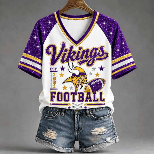 [TOUCHDOWN DEAL] NEW CUSTOMIZED NFL05 MVK THE VIKINGS BUC-EE'S V-NECK FEMALE SHIRT