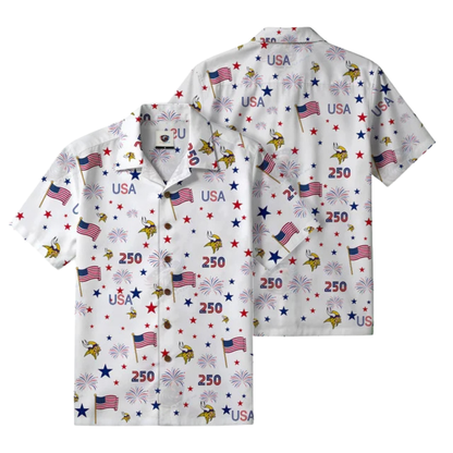 [TOUCHDOWN DEAL] NEW CUSTOMIZED NFL05 MVK MINNESOTA VIKINGS PATRIOTIC 250 USA HAWAIIAN SHIRT