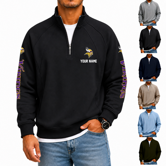 [TOUCHDOWN DEAL] NEW CUSTOMIZED NFL05 MVK MINNESOTA VIKINGS MEN'S QUARTER ZIP PULLOVER