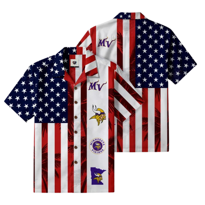 [TOUCHDOWN DEAL] NEW CUSTOMIZED NFL05 MVK MINNESOTA VIKINGS PATRIOTIC 250 USA HAWAIIAN SHIRT