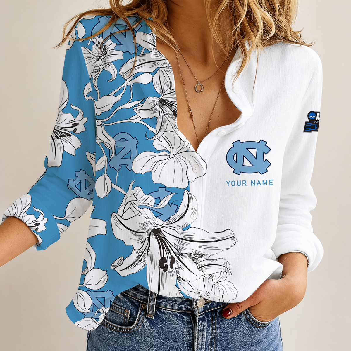 [SLAM DUNK DEAL] NEW CUSTOMIZED NCAA MAM05 NTH NORTH CAROLINA TAR HEELS STRAPPY WOMEN CASUAL SHIRT