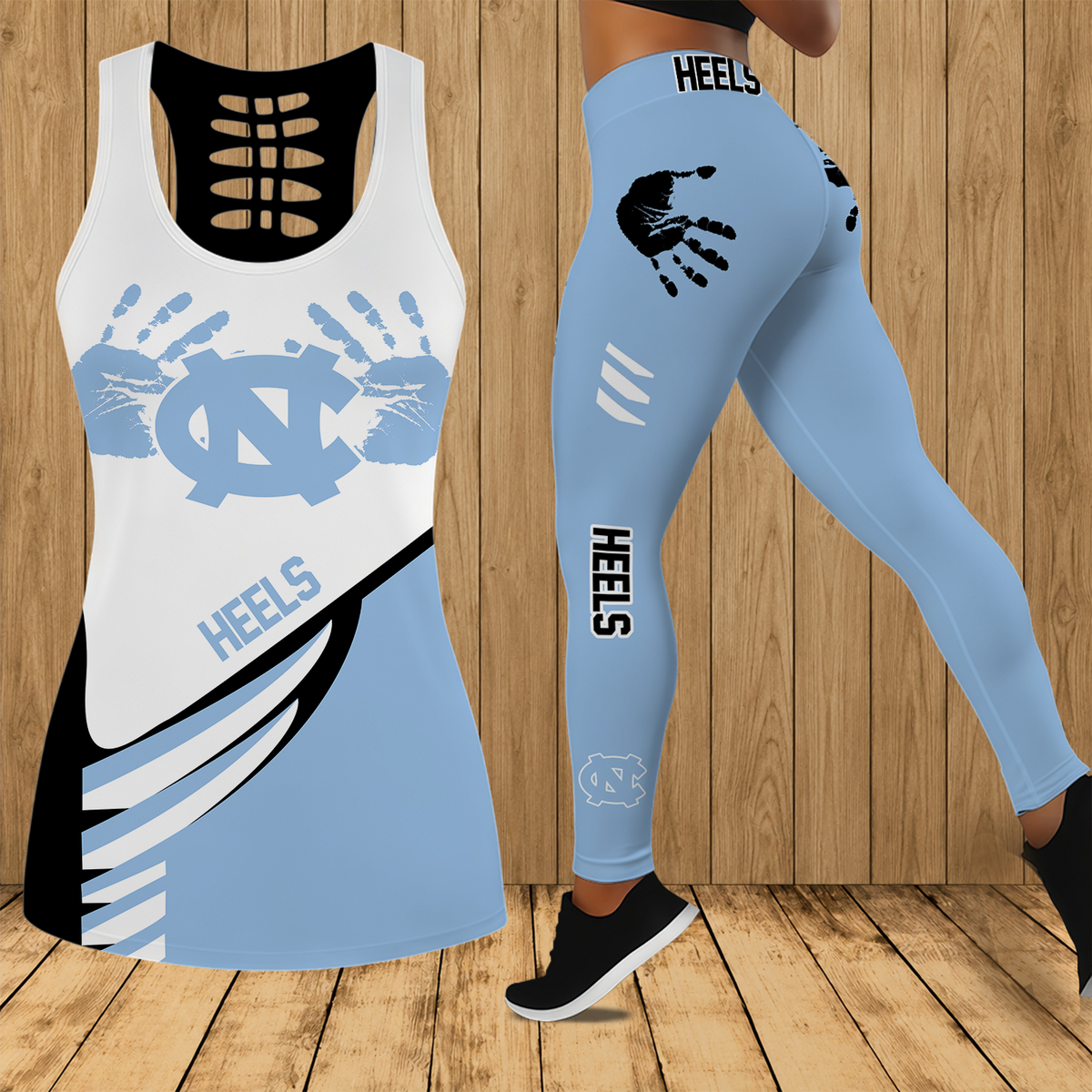 [SLAM DUNK DEAL] NEW CUSTOMIZED NCAA MAM05 NTH NORTH CAROLINA TAR HEELS STRAPPY HOLLOW TANK TOP & LEGGINGS SET