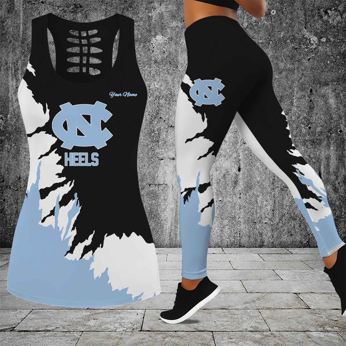 [SLAM DUNK DEAL] NEW CUSTOMIZED NCAA MAM05 NTH NORTH CAROLINA TAR HEELS STRAPPY HOLLOW TANK TOP & LEGGINGS SET
