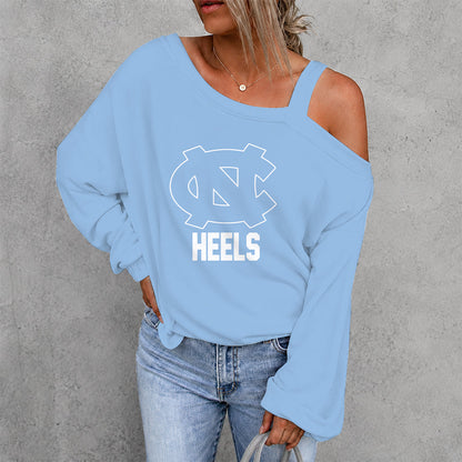 [SLAM DUNK DEAL] NEW CUSTOMIZED NCAA MAM05 NTH NORTH CAROLINA TAR HEELS WOMEN'S OFF-SHOULDER LONG SLEEVE SHIRT