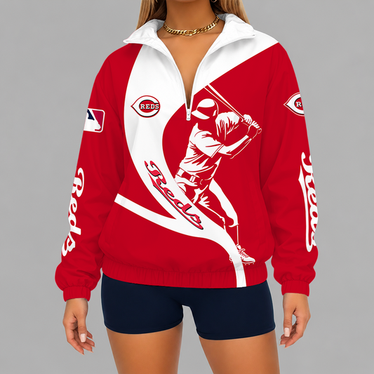 [HOMERUN DEAL] NEW CUSTOMIZED MLB05 CRS CINCINNATI REDS V-NECK ZIPPER SWEATSHIRT JACKET