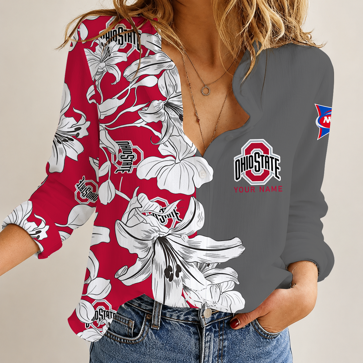 [TOUCHDOWN DEAL] NEW CUSTOMIZED NCAA FBS05 OSB OHIO STATE BUCKEYES WOMEN CASUAL SHIRT