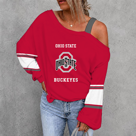 [TOUCHDOWN DEAL] NEW CUSTOMIZED NCAA FBS05 OSB OHIO STATE BUCKEYES WOMEN'S OFF-SHOULDER LONG SLEEVE SHIRT