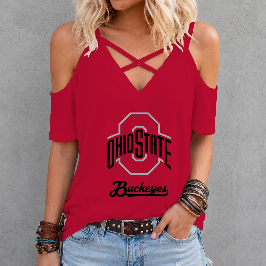 [FAN FAVORITE] NEW CUSTOMIZED NCAA FBS05 OSB OHIO STATE BUCKEYES CRISS CROSS V-NECK TOP