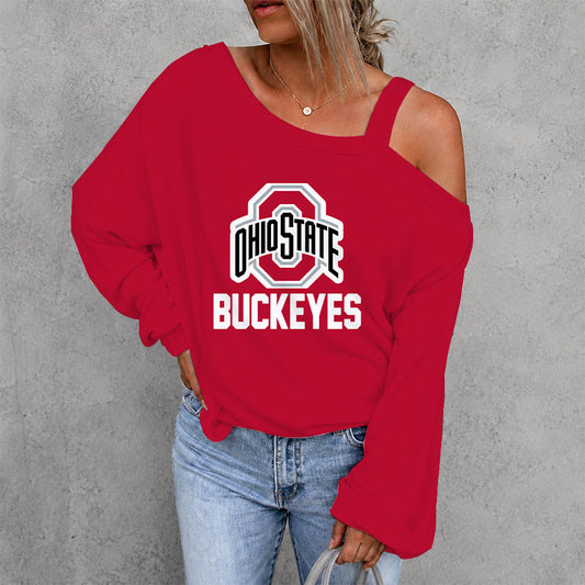 [TOUCHDOWN DEAL] NEW CUSTOMIZED NCAA FBS05 OSB OHIO STATE BUCKEYES WOMEN'S OFF-SHOULDER LONG SLEEVE SHIRT