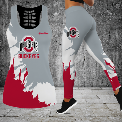 [TOUCHDOWN DEAL] NEW CUSTOMIZED NCAA FBS05 OSB OHIO STATE BUCKEYES HOLLOW TANK TOP & LEGGINGS SET