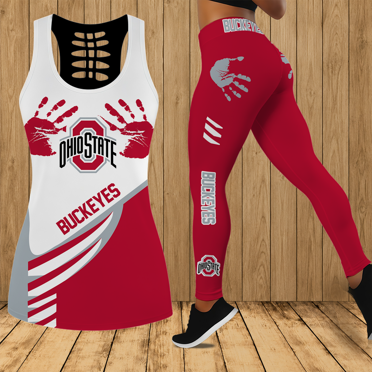 [TOUCHDOWN DEAL]NEW CUSTOMIZED NCAA FBS05 OSB OHIO STATE BUCKEYES HOLLOW TANK TOP & LEGGINGS SET