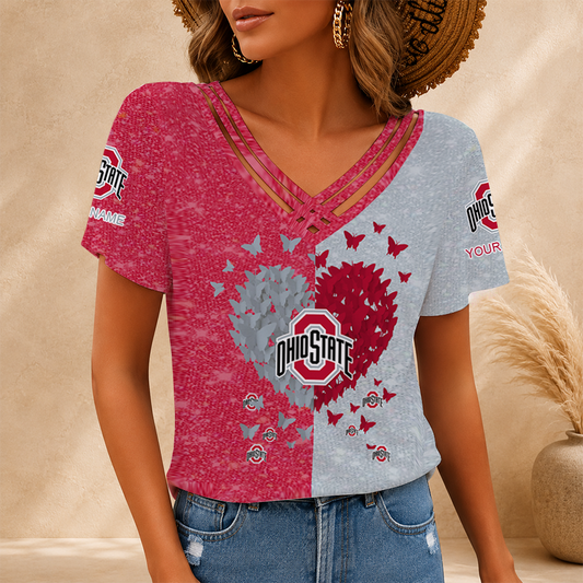 [TOUCHDOWN DEAL] NEW CUSTOMIZED NCAA FBS05 OSB OHIO STATE BUCKEYES V-NECK SHIRT