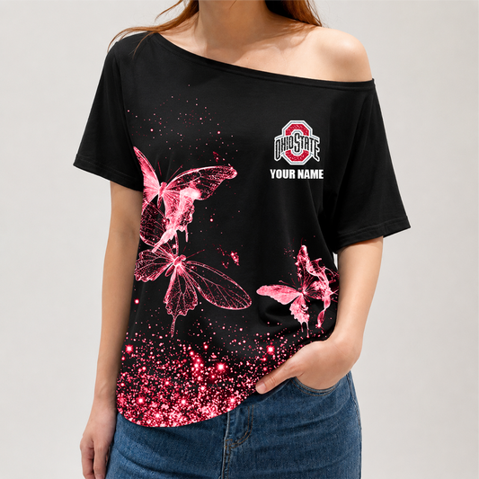 [TOUCHDOWN DEAL]NEW CUSTOMIZED NCAA FBS05 OSB OHIO STATE BUCKEYES OFF-SHOULDER SHIRT