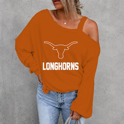 [HOMERUN DEAL] NEW CUSTOMIZED NCAA CWS05 TXL TEXAS LONGHORNS WOMEN'S OFF-SHOULDER LONG SLEEVE SHIRT