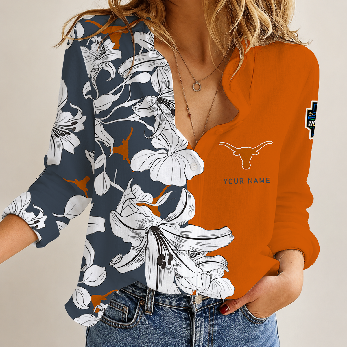 [HOMERUN DEAL] NEW CUSTOMIZED NCAA CWS05 TXL TEXAS LONGHORNS WOMEN CASUAL SHIRT