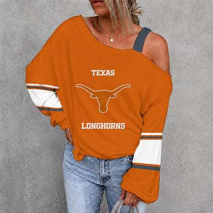 [HOMERUN DEAL] NEW CUSTOMIZED NCAA CWS05 TXL TEXAS LONGHORNS WOMEN'S OFF-SHOULDER LONG SLEEVE SHIRT