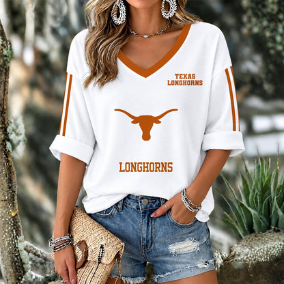 [HOMERUN DEAL] NEW CUSTOMIZED NCAA CWS05 TXL TEXAS LONGHORNS WOMEN'S V-NECK LONG SLEEVE SHIRT