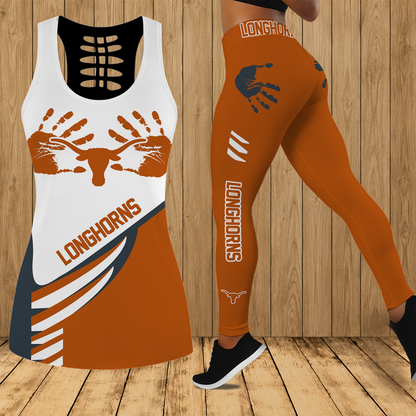 [HOMERUN DEAL] NEW CUSTOMIZED NCAA CWS05 TXL TEXAS LONGHORNS HOLLOW TANK TOP & LEGGINGS SET