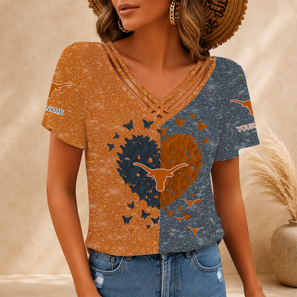 [FAN FAVORITE] NEW CUSTOMIZED NCAA CWS05 TXL TEXAS LONGHORNS V-NECK SHIRT