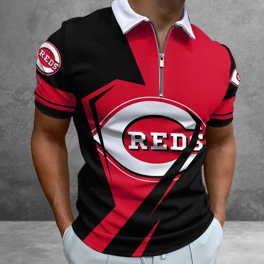 [HOMERUN DEAL] NEW CUSTOMIZED MLB05 CRS CINCINNATI REDS ZIP POLO SHIRT