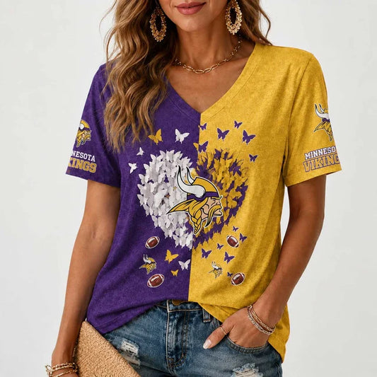 [TOUCHDOWN DEAL] NEW CUSTOMIZED NFL05 MVK MINNESOTA VIKINGS V-NECK FEMALE SHIRT