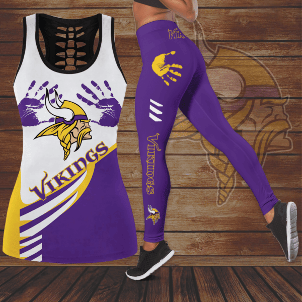 [TOUCHDOWN DEAL] NEW CUSTOMIZED NFL05 MVK MINNESOTA VIKINGS HOLLOW TANK TOP & LEGGINGS SET