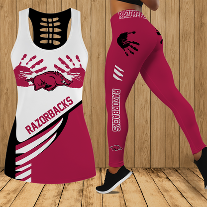 [SLAM DUNK DEAL] NEW CUSTOMIZED NCAA MAM06 AKR ARKANSAS RAZORBACKS STRAPPY HOLLOW TANK TOP & LEGGINGS SET