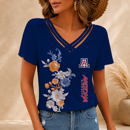 [HOMERUN DEAL] NEW CUSTOMIZED NCAA CWS06 ARW ARIZONA WILDCATS V-NECK SHIRT
