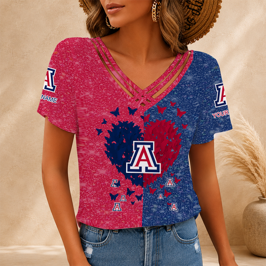 [FAN FAVORITE] NEW CUSTOMIZED NCAA CWS06 ARW ARIZONA WILDCATS V-NECK SHIRT