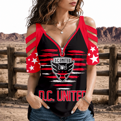 [GOAL DEAL] NEW CUSTOMIZED MLS06 DCU D.C. UNITED STRAPPY COLD-SHOULDER TOP