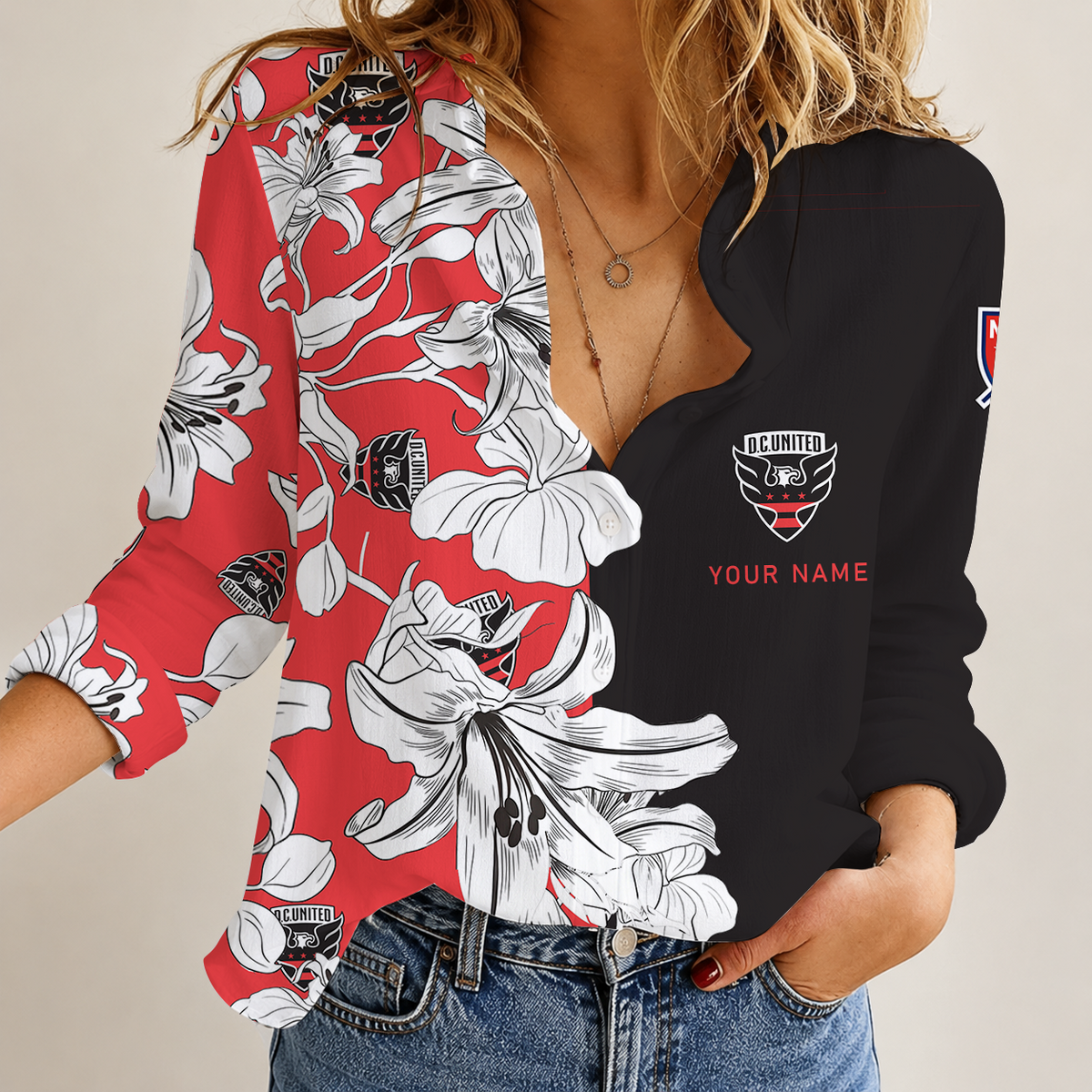 [GOAL DEAL] NEW CUSTOMIZED MLS06 DCU D.C. UNITED WOMEN CASUAL SHIRT