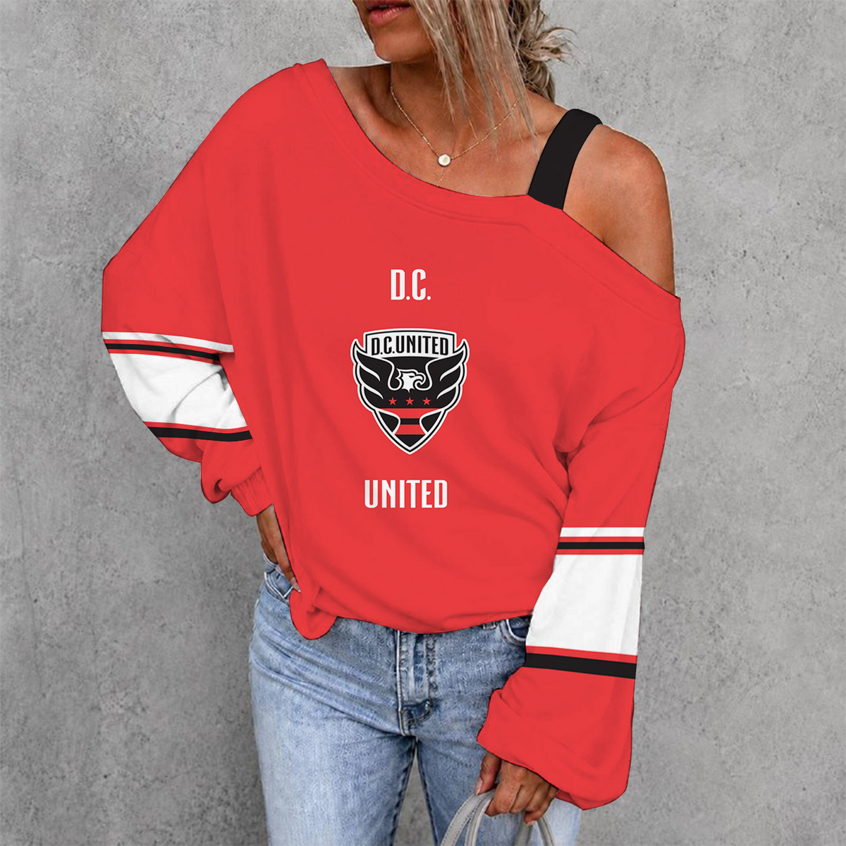 [GOAL DEAL] NEW CUSTOMIZED MLS06 DCU D.C. UNITED WOMEN'S OFF-SHOULDER LONG SLEEVE SHIRT