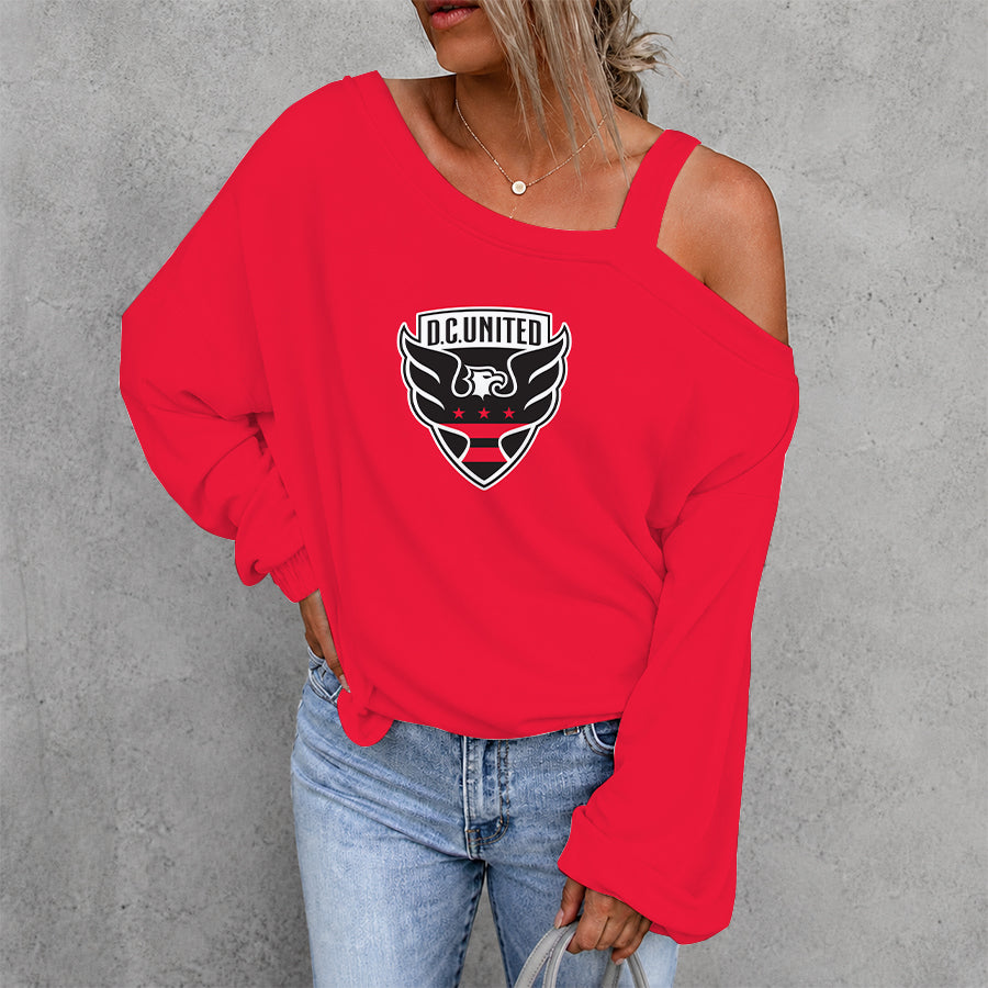 [GOAL DEAL] NEW CUSTOMIZED MLS06 DCU D.C. UNITED WOMEN'S OFF-SHOULDER LONG SLEEVE SHIRT