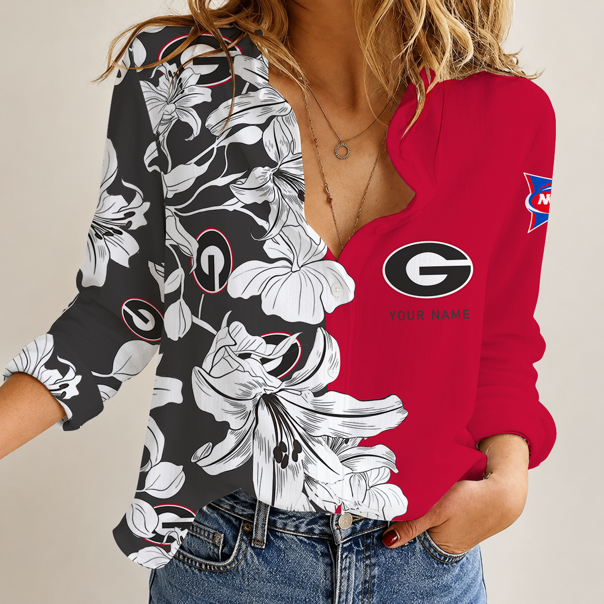 [TOUCHDOWN DEAL] NEW CUSTOMIZED NCAA FBS06 GEB GEORGIA BULLDOGS WOMEN CASUAL SHIRT