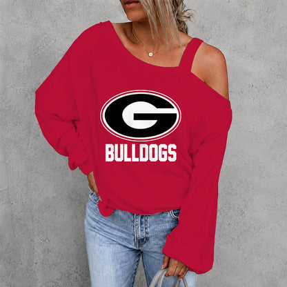 [TOUCHDOWN DEAL] NEW CUSTOMIZED NCAA FBS06 GEB GEORGIA BULLDOGS WOMEN'S OFF-SHOULDER LONG SLEEVE SHIRT