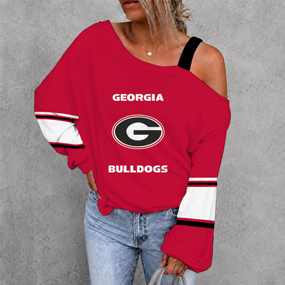 [TOUCHDOWN DEAL] NEW CUSTOMIZED NCAA FBS06 GEB GEORGIA BULLDOGS WOMEN'S OFF-SHOULDER LONG SLEEVE SHIRT