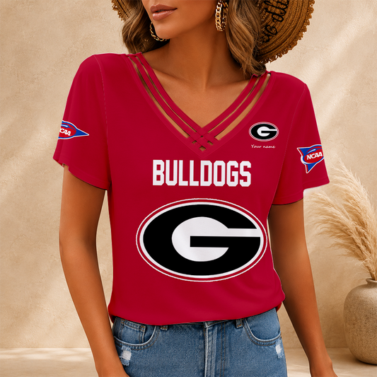 [TOUCHDOWN DEAL] NEW CUSTOMIZED NCAA FBS06 GEB GEORGIA BULLDOGS V-NECK SHIRT